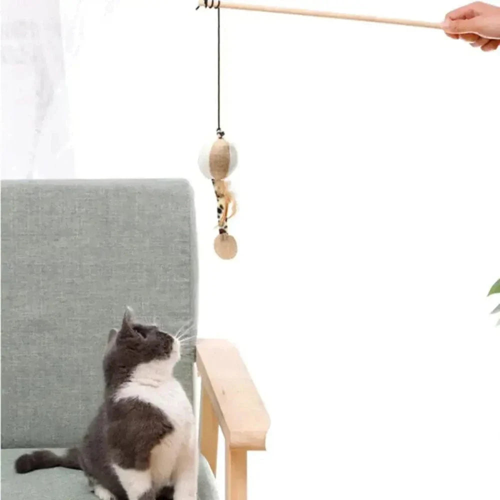 Baguette magique chat en bois - Stimule l’instinct de chasse