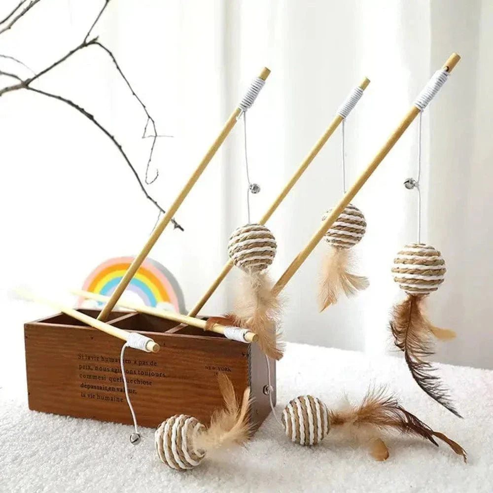 Baguette magique chat en bois - Stimule l’instinct de chasse
