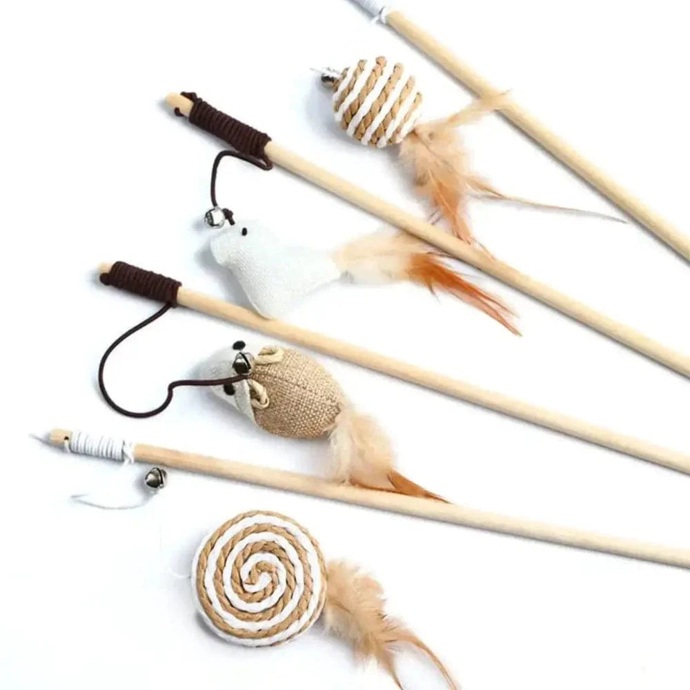Baguette magique chat en bois - Stimule l’instinct de chasse