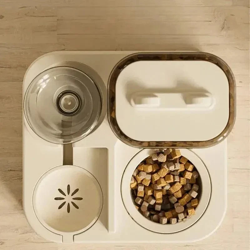 Distributeur de croquettes et eau pour chat