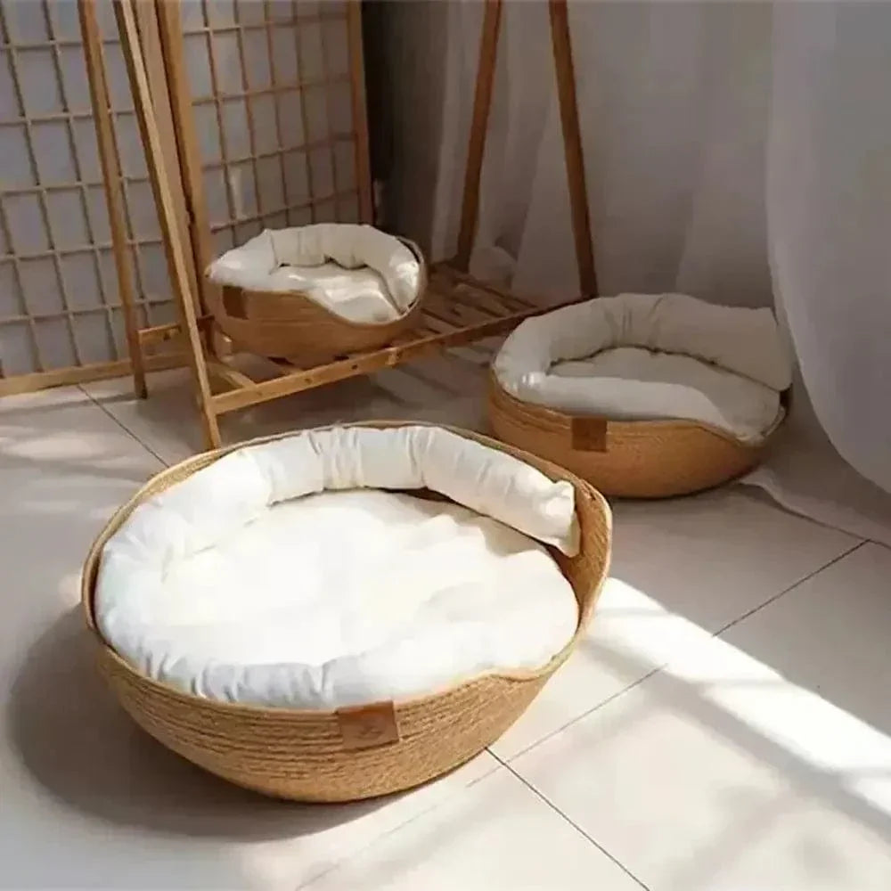 Panier chat bambou naturel - Confort et élégance