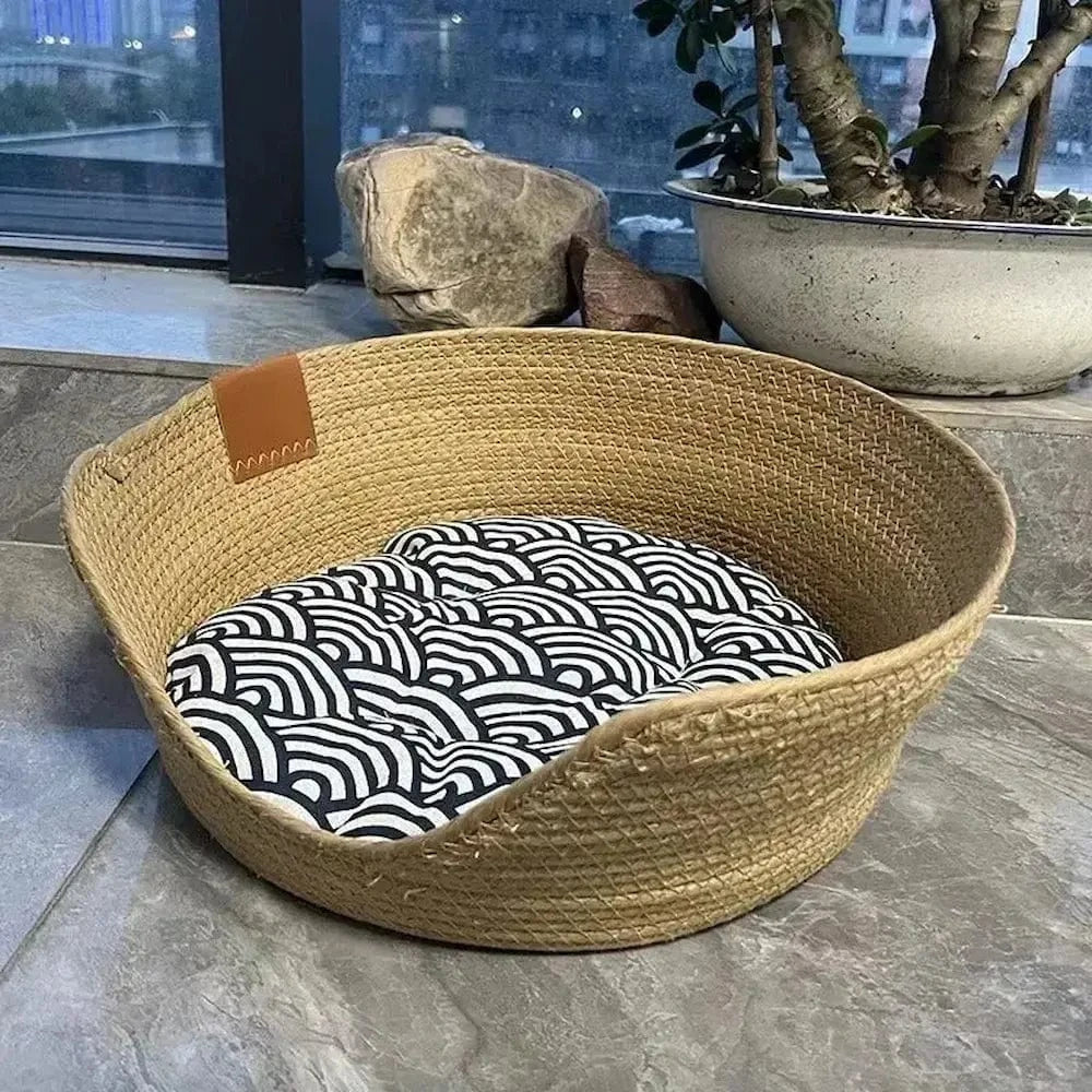 Panier chat bambou naturel - Confort et élégance