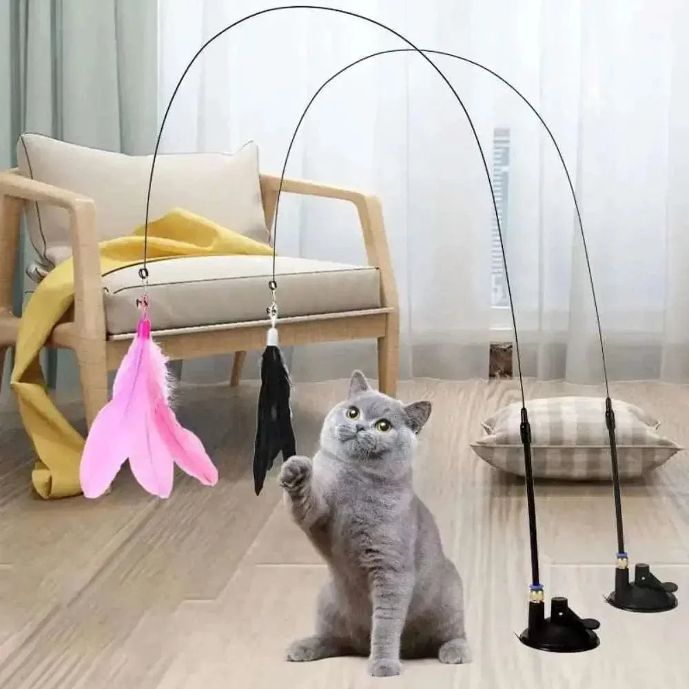 Jouet pour chat plume à ventouse - Amusement garanti