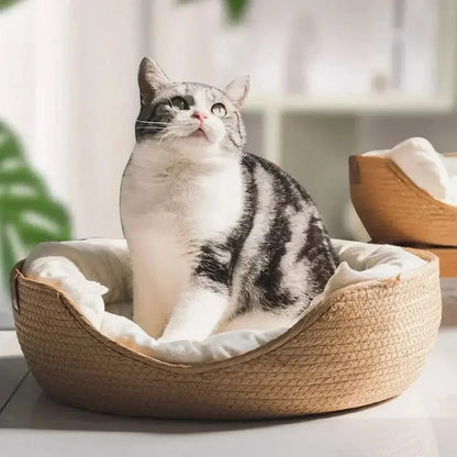 Panier chat bambou naturel - Confort et élégance