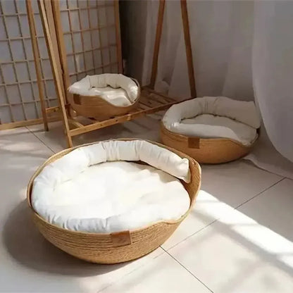 Panier chat bambou naturel - Confort et élégance