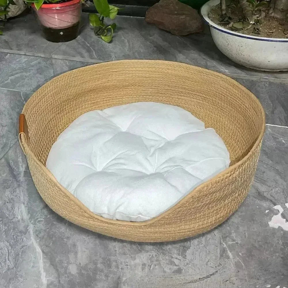 Panier chat bambou naturel - Confort et élégance