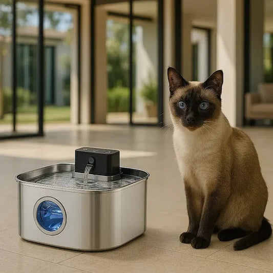 Fontaine à eau chat inox sans fil - Zéro câble, zéro risque Griffe d'Amour