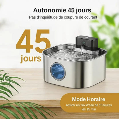 Fontaine à eau chat inox sans fil - Zéro câble, zéro risque