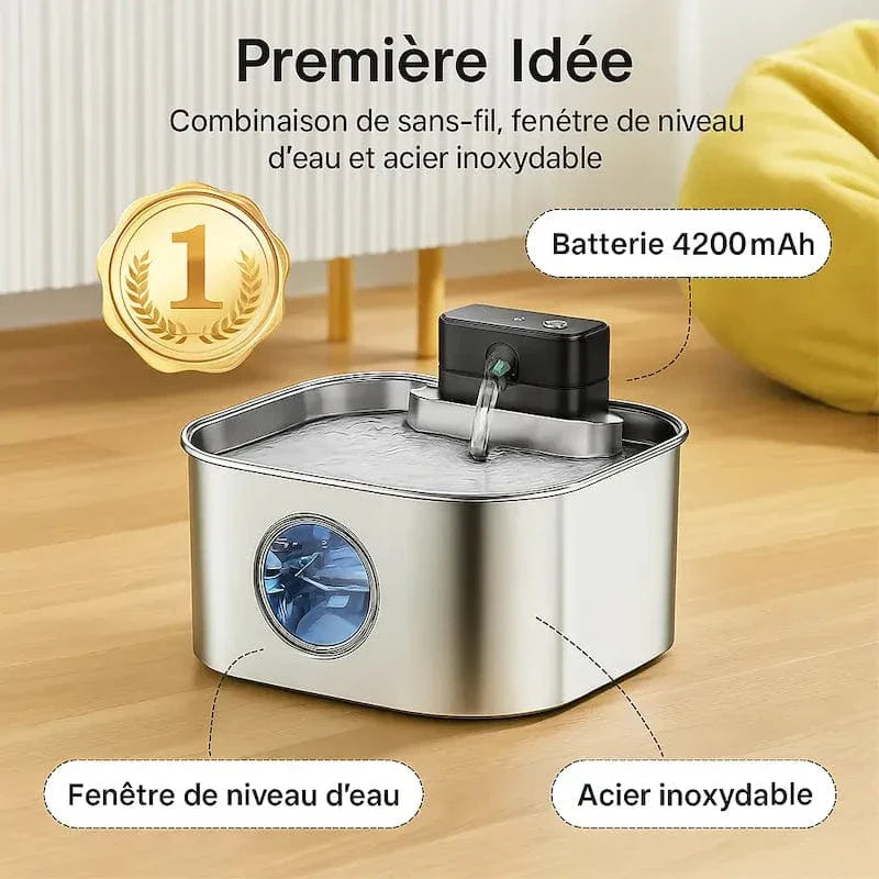 Fontaine à eau chat inox sans fil - Zéro câble, zéro risque