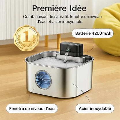 Fontaine à eau chat inox sans fil - Zéro câble, zéro risque