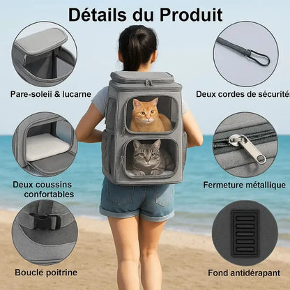 Sac à dos 2 chats - confort optimal | CosmoPattes